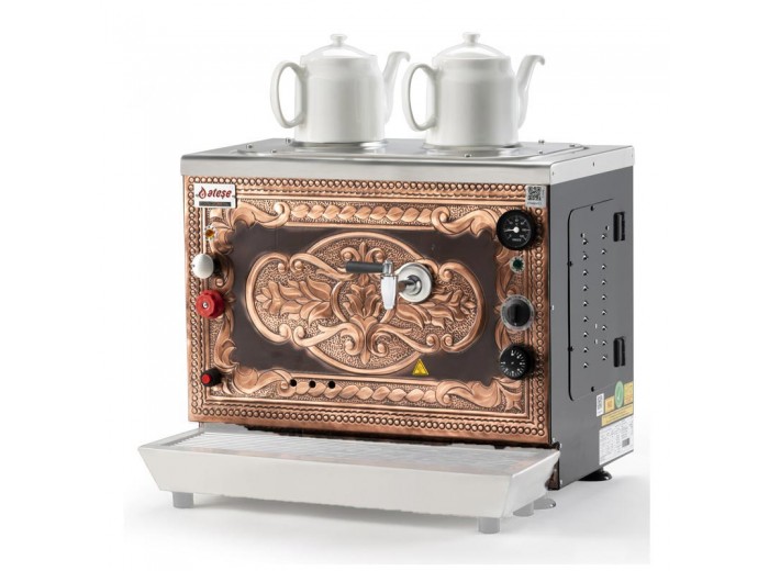 Ateşe Sümela Analog 2 Demlikli Çay Kazanı, Gaz+Elektrikli, Bakır Ateşe Sümela Analog 2 Demlikli Çay Kazanı, Gaz+Elektrikli, Bakır