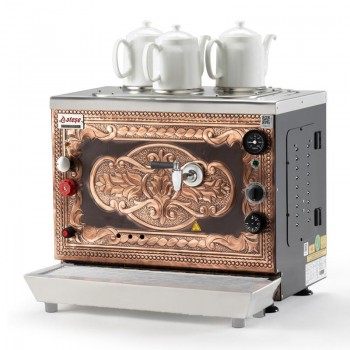 Ateşe Sümela Analog 3 Demlikli Çay Kazanı, Gaz+Elektrikli, Bakır