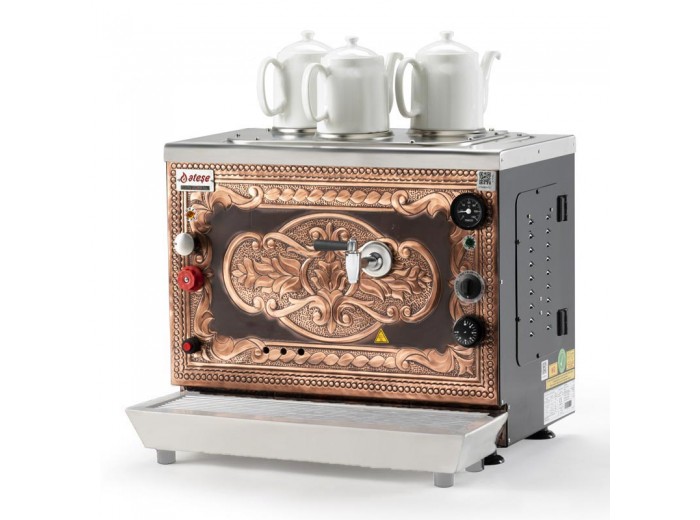 Ateşe Sümela Analog 3 Demlikli Çay Kazanı, Gaz+Elektrikli, Bakır Ateşe Sümela Analog 3 Demlikli Çay Kazanı, Gaz+Elektrikli, Bakır