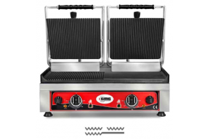 GMG KG 2735 DEG Tost Makinesi Çift Kapaklı, Alt Yarı Oluklu Yarı Düz, Üst Oluklu 2 x 36 x 27 cm