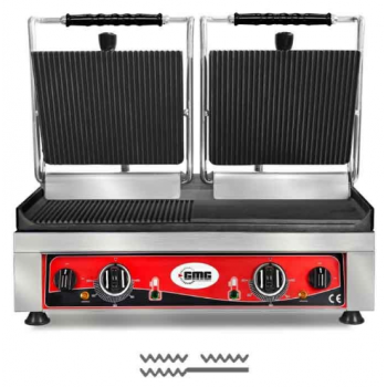 GMG KG 2735 DEG Tost Makinesi Çift Kapaklı, Alt Yarı Oluklu Yarı Düz, Üst Oluklu 2 x 36 x 27 cm