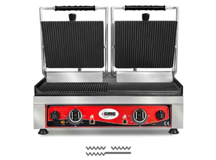 GMG KG 2735 DEG Tost Makinesi Çift Kapaklı, Alt Yarı Oluklu Yarı Düz, Üst Oluklu 2 x 36 x 27 cm