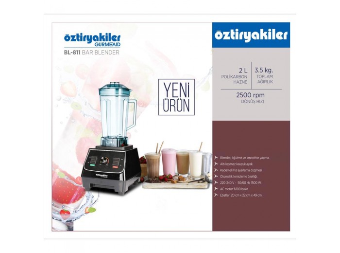 Öztiryakiler Gurmeaid BL-811 Bar Blender, 2 L, 1500 W, Siyah Öztiryakiler Gurmeaid BL-811 Bar Blender, 2 L, 1500 W, Siyah