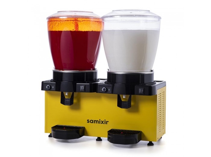 Samixir SM44 Panaromik Analog Twin Soğuk İçecek Dispenseri, 22+22 L, Fıskiyeli ve Karıştırıcılı, Sarı Samixir SM44 Panaromik Analog Twin Soğuk İçecek Dispenseri, 22+22 L, Fıskiyeli ve Karıştırıcılı, Sarı